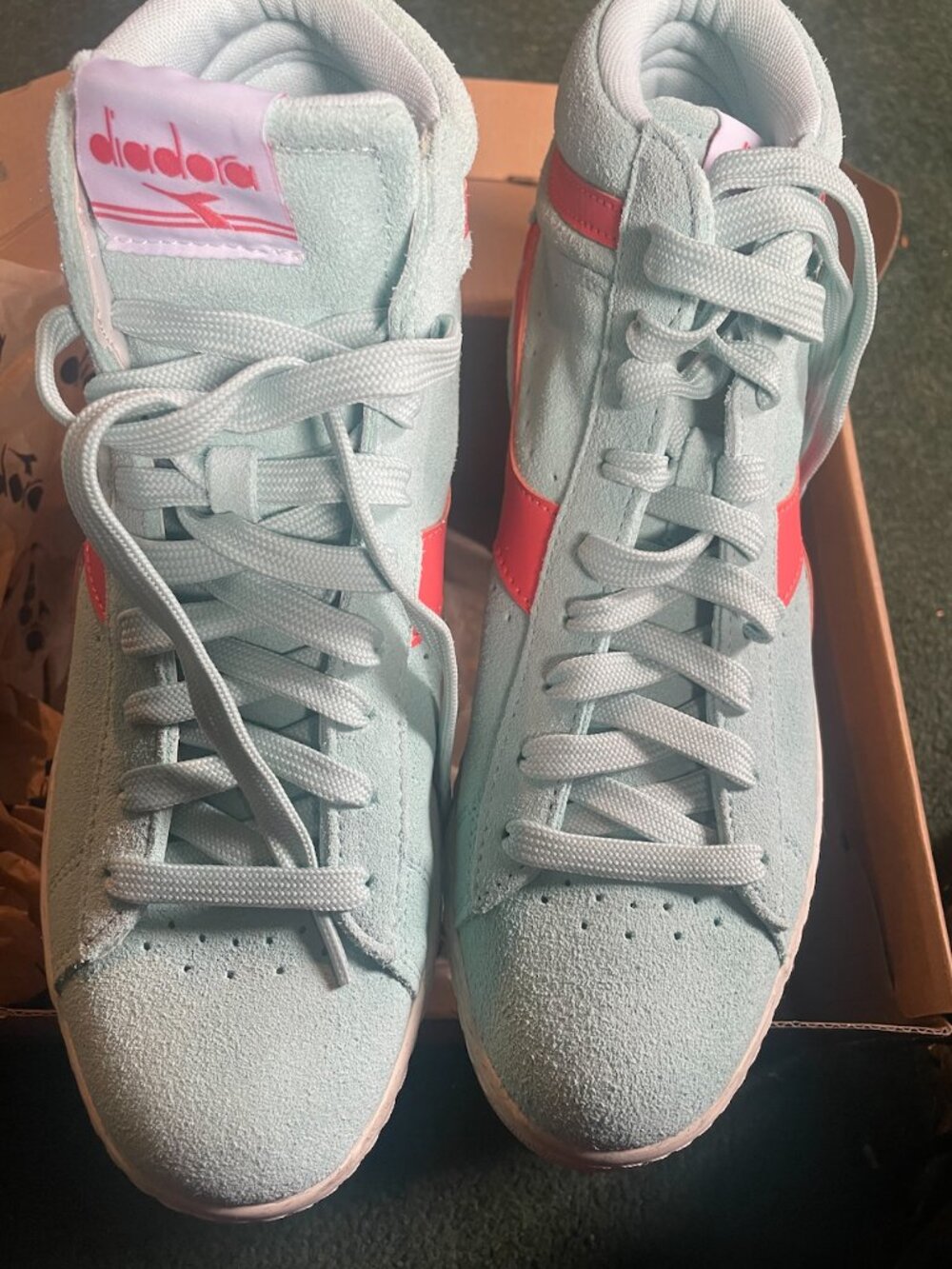 Diadora New Icy Morn Teal Suede High Top Waxed Sneakers Unisex Sz Us 9 womens